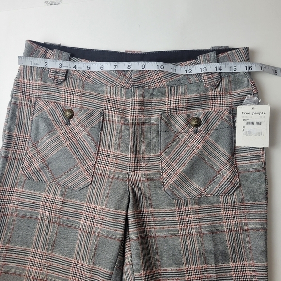 FREE People Plaid Boot Cut Pants Trousers Mid Rise Tartan Gray Red 4 NEW - Picture 9 of 14